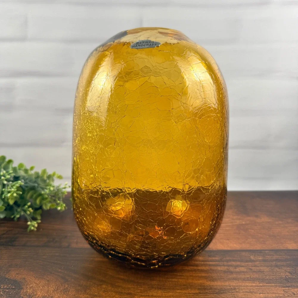 Blenko 8016M Amber Crackle Pill Vase Don Shepherd Design